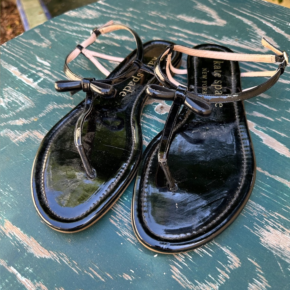 Kate Spade Glossy Black Sandals with Bow